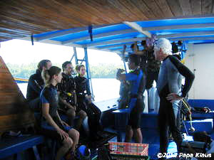 Breafing on the dive boat of SeaGarden Dive Center