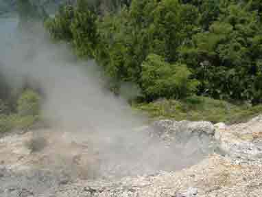 Hot sulphur water bubbles from the earth
